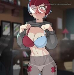 animated blush bouncing_breasts bra embarrassed glasses mp4 nintendo no_sound penny_(pokemon) pokemon pov short_hair smugbluefaun tagme two-tone_hair undressing video