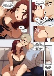 abbb big_breasts comic friends_mother kissing lingerie older_female red_hair younger_male