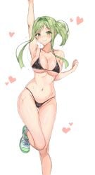 amagi_(amagi626) bikini blush breasts green_eyes green_hair navel smile sweat teireida_mai touhou white_background