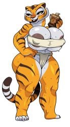 anthro areola_slip areolae cleavage deep_cleavage erect_nipples female fundoshi huge_breasts kung_fu_panda lollipopcon master_tigress nipple_bulge solo tiger