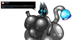 16:9 anthro ass big_breasts big_butt big_pussy breasts dahliathefox english_text felid feline female genitals glistening glistening_body hi_res huge_breasts huge_butt hyper hyper_breasts hyper_butt karfass_(dahliathefox) machine mammal pussy robot robot_anthro simple_background smooth_skin solo speech_bubble tail text white_background widescreen