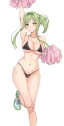 amagi_(amagi626) bikini blush breasts green_eyes green_hair navel pom_poms sweat teireida_mai touhou white_background