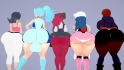 2girls 3d 3futas arezu_(pokemon) ass clair_(pokemon) dawn_(pokemon) futanari huge_ass hyper_ass justincasepi nintendo pokemon pokemon_dppt pokemon_frlg pokemon_gsc pokemon_hgss pokemon_legends:_arceus pokemon_oras pokemon_rse roxanne_(pokemon) sabrina_(pokemon)