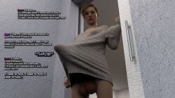 3d 3d_(artwork) balls big_balls blankken bulge bulge_through_clothing erection erection_under_clothes futa_only futanari huge_cock penis red_hair short_hair solo solo_futa sweater tenting text