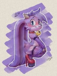 1girls 2025 ambiguous_gender anthro anthro_only bell billie_(billie_bust_up) billie_bust_up blue_eyes blush bovid bovine collar digital_drawing_(artwork) digital_media_(artwork) female fishnet fishnet_armwear fishnet_legwear fishnet_stockings fishnets floppy_ears furry furry_female furry_only goat goat_horns hi_res high_heels kneeling looking_at_viewer nottrevbe sexy sexy_body sexy_pose smiling stockings twerking