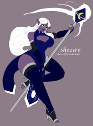 1girls athorment athorment_oc big_breasts cleavage drow female pinup purple_skin shezire_(athorment) tagme white_hair wide_hips