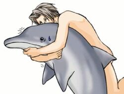 animated dolphin edit feral gyakuten_saiban hug human humping interspecies miles_edgeworth nervous nude sweat zoophilia