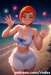 ai_generated beach ben_10 big_breasts fireworks gwen_tennyson hands_up night skirt tank_top