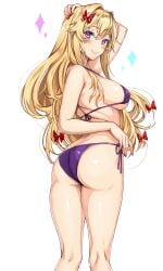 amagi_(amagi626) ass bikini blonde_hair blush looking_back purple_eyes sideboob smile touhou white_background yukari_yakumo