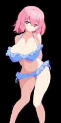 big_breasts bikini black_background breasts female female_only navel pink_eyes rioku touhou yuyuko_saigyouji