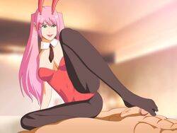 animated bare_shoulders bunny_ears bunny_girl bunnysuit detached_collar fakku footjob hair_ornament long_hair momoka_(fakku) necktie pantyhose penis pink_hair tied_hair twintails