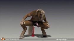 3d anal anal_sex animated anthro anus ass balls blonde_hair close-up dildo equine erection hair horse male male_only masturbation muscles nude penetration penis sex_toy solo spread_legs spreading taurin_fox