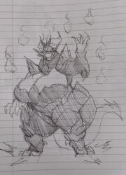 armor cleavage concept_art dragon dragon_girl drawing fire flagartha_(zeblackballd) gigantic_breasts helmet tail the_volcanic_empress_(zeblackballd) thick_thighs wide_hips ze_blackball.d zeblackballd_(artist)