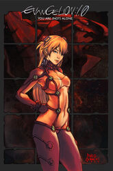 asuka_langley_sohryu clothing female female_only hair_ornament human long_hair midriff neon_genesis_evangelion orange_hair paulo_barrios plugsuit rebuild_of_evangelion skin_tight solo test_plugsuit