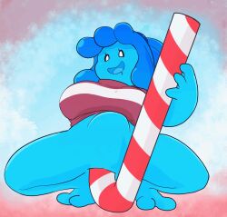 1girls animated animated bottomless bullelewds candy_cane candy_cane_insertion crouching drooling goo_girl looking_pleasured masturbation slime_girl solo squatting stomach_bulge vaginal_penetration