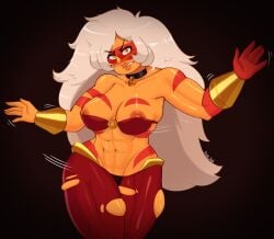 2024 abs axel_hell breasts cartoon_network cleavage female female_only gem_(species) jasper_(steven_universe) long_hair muscular muscular_female nipples orange_body orange_eyes orange_hair orange_lips orange_skin shantae shantae_(cosplay) steven_universe thick_thighs thighs torn_clothes wayforward