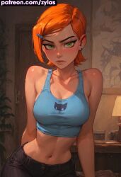 ai_generated ben_10 big_ass big_breasts gwen_tennyson gwen_tennyson_(classic) naked_female pose ryuuziken01 short_hair shy tank_top