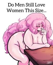 1girls artist_logo bbw bending_over bent_over big_ass big_butt big_hair blush_lines breasts_covered bushy_hair caption cartoon_network chubby_female crystal_gem curvy_female curvy_figure digital_media_(artwork) do_men_still_love_women_this_size eyelashes fat_girl fellatio_gesture female female_focus female_only kojoarts leaning_on_table light-skinned_female long_hair lustful_energy lustful_gaze meme meme_caption milf mommy naked naked_female nude nude_female painted_nails pink_hair presenting rose_quartz_(steven_universe) round_ass seductive seductive_look shiny_skin solo steven_universe steven_universe_future sweatdrop table text tongue_out voluptuous voluptuous_female white_background worship worshiping