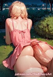 ai_generated buttjob crossdressing femboy night park prone_bone veiny_penis