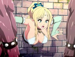 1girls 2boys after_rape after_sex animated animated_gif blonde_hair blue_eyes bouncing_breasts cum cum_in_mouth cum_out_mouth cum_vomit elf erect_nipples excessive_cum female kabe_ni_hamatte_ugokenai! kabe_ni_hamatte_ugokenai!_2 male nighthawk_(circle) solo_focus through_wall