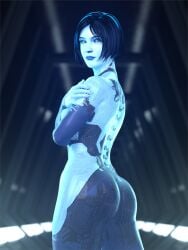 3d arms_crossed ass blender blender_(software) blue_body blue_hair blue_skin bob_cut cortana covering_breasts halo_(series) high_resolution highres looking_back_at_viewer portrait pose posing video_game_character video_games word2