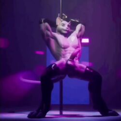 anthro background_music black_latex bleakcat_(character) careless_whisper cat dancing edited furry hands_behind_head male_focus pole_dancing stage_lights stripclub swinging_balls swinging_penis tagme video wargx white_fur