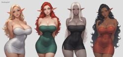 blonde_hair dark_skin dressed elves fantasy girls_only iknowkungfu42 red_hair