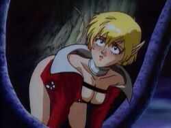 1990s_(style) 1992 animated animated blonde_hair blue_eyes breasts choker demon female leather_belt lipstick lowres makeup medium_breasts medium_hair mimi_(urotsukidouji) pointy_ears princess retro_artstyle short_hair sidelocks tagme tail urotsukidouji