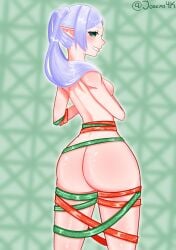 ass_focus big_ass christmas christmas_2024 elf elf_ears elf_female elf_girl frieren green_eyes high_resolution highres josexo4k looking_at_viewer simple_background small_breasts sousou_no_frieren white_hair