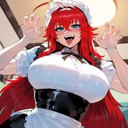 ai_generated big_breasts blue_eyes breasts cum cum_on_breasts curvy day female high_school_dxd huge_breasts human human_female juuicyai large_breasts light-skinned_female light_skin maid maid_headdress massive_breasts narrow_waist red_hair rias_gremory solo thick_thighs wide_hips