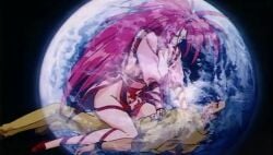 1990 1990s_(style) 1995 1boy amano_jyaku animated ass blue_hair bouncing_breasts breasts cowgirl_position demon demon_girl earth_(planet) female femdom hikimayu japanese_clothes kimono lipstick long_hair lowres makeup medium_breasts nipples on_ground open_clothes outdoors paralysis planet princess red_eyes red_hair retro_artstyle sex smile sound spiked_hair spread_legs straddling straight tagme time_stop urotsukidouji very_long_hair vest video wristband yellow_vest yoenki_(urotsukidouji)