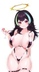 ass big_ass big_breasts big_butt black_hair cup cupping_hands female female_only flower furry green_hair heart-shaped_pupils heart_symbol lewd muna_vtuber penetration pink_hair small small_vagina sweat swimming_pool swimsuit vagina vaginal_insertion vaginal_penetration virtual_youtuber vtuber vtuber_muna vtuberfanart