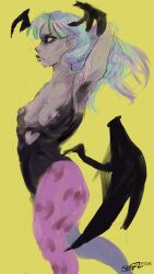 darkstalkers drawn grey_body morrigan_aensland pulling_own_hair_back putting_hair_back side_view succubus