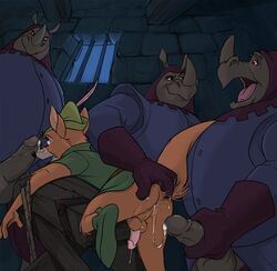 balls bottomless bound canine disney fingering fox furry gay hammytoy male male_only no_humans penis rhino_guard rhinoceros robin_hood_(character) robin_hood_(disney) testicles