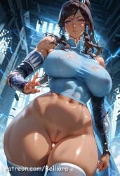 ai_generated avatar_legends belliora big_ass big_breast big_breasts black_hair blue_clothing blue_eyes blue_leotard breasts dark-skinned_female dark_skin explore_pussy fellatio female female female_on_cloth female_protagonist highleg highleg_leotard huge_breasts interracial korra large_breasts leotard looking_at_viewer nipples_visible_through_clothing oerba_yun_fang open_mouth patreon_link penis pov pov_eye_contact short_hair sleeves_only solo standing the_legend_of_korra tongue tongue_out western_cartoon