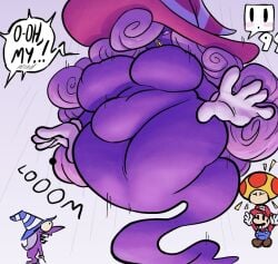 beldam_(mario) belly big_breasts breasts crawdadblues featureless_breasts female ghost_girl giantess mario mario_(series) mega_mushroom nintendo paper_mario paper_mario:_the_thousand-year_door speech_bubble tagme text thighs vivian_(paper_mario)