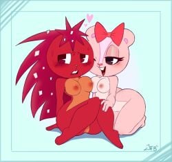 2girls anthro blush flaky_(htf) giggles_(htf) happy_tree_friends heart jfbelen multiple_girls pink_fur red_fur shy yuri