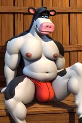 ai_generated anthro barnyard barnyard_(film) belly big_bulge bovid bovine bulge bull cantsleep96 furry furry_only hi_res male male_only musclegut muscular nipples otis otis_(back_at_the_barnyard) panties pecs solo underwear