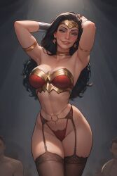 1girls ai_generated amazon ass black_hair black_stockings blue_eyes breast breasts cleavage curvaceous curvaceous_body curves curvy curvy_body curvy_female curvy_figure dc dc_comics diana_prince exposed_ass exposed_breast exposed_breasts exposed_butt female female_only heroine holyoilsus hourglass_figure light-skinned_female light_skin lingerie mostly_nude mostly_nude_female panties partially_clothed partially_clothed_female red_panties sideboob solo solo_female stockings superheroine themysciran voluptuous voluptuous_female wonder_woman wonder_woman_(series)