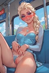 1girls ai_generated ass biting_lip blonde_female blonde_hair blonde_hair_female blue_eyes blush breast breasts cleavage curvaceous curvaceous_body curves curvy curvy_body curvy_female curvy_figure dress_lift elsa_(frozen) exposed_ass exposed_breast exposed_breasts exposed_butt female female_only frozen_(film) holyoilsus hourglass_figure inner_sideboob leg_up light-skinned_female light_skin panties_aside pussy_juice pussy_juice_drip sideboob solo solo_female train_interior voluptuous voluptuous_female