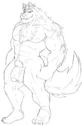 abs anthro balls biceps big_balls big_penis flaccid fur furry humanoid_genitalia humanoid_penis male male_nipples male_only mammal monochrome muscular_anthro muscular_male nipples nude pecs penis solo solo_male werewolf wolf wolfshirtart