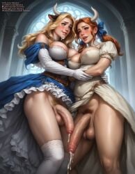 2_horns 2futas ai_generated animal_ears areola_slip blonde_hair blue_eyes blush bottomless cow_ears cow_horns cum cum_on_face cum_on_penis dress duo duo_focus ejaculation fantasy frilled_dress frills futa_focus futa_on_futa futa_only futanari gloves hairband hairbow holding huge_cock hybrid indoors intosica legwear long_hair medieval nipple_slip nipples open_skirt orange_hair pale_skin penises_touching portrait pubic_hair red_eyes sex skirt standing toned twintails window