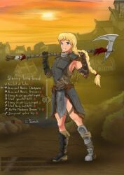 1girls armor axe blonde_hair blue_eyes crossover everlasting_summer female image_set kef34 skyrim slavya-chan slavya_(everlasting_summer) the_elder_scrolls zero_septim_outfit