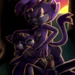 anthro anus ass ass_grab balls blaze_the_cat blue_eyes bluechika breasts cat feline female fur male mammal nipples nude penetration penis purple_fur pussy sega sex sonic_(series) straight sunrise vaginal_penetration yellow_eyes