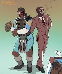 ass ass_grab black_ass clothed demoman_(team_fortress_2) french gay gay_male gentleman grabbing hairy_ass male male/male mask questionable spy_(team_fortress_2) team_fortress_2 tf2 valve