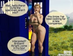 1girls 3d big_breasts dialogue doctor_who english english_text female female_only jodie_whittaker looking_at_viewer nude nude_female oofoe solo talking_to_viewer tardis text thirteenth_doctor