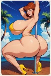 1girls ai_generated april_o'neil april_o'neil_(tmnt_1987) ass big_ass big_breasts bikini bikini_bottom bikini_top breasts brown_hair clouds fat_ass female female_only high_heels hotcartoonai huge_ass huge_breasts human large_ass large_breasts looking_at_viewer massive_ass outdoors solo solo_female squatting stripper stripper_pole teenage_mutant_ninja_turtles thick_ass tmnt_1987 voluptuous voluptuous_female wide_hips yellow_bikini yellow_bikini_bottom yellow_bikini_top