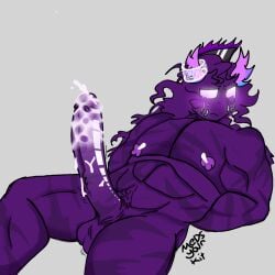 big_cock big_penis blush cum cum_spurt follower_sword_(phighting) glowing_eyes long_cock long_hair nipples non-human non-human_only penis phighting purple_tip scars_all_over scars_on_penis sword_(phighting) throbbing_balls tied tied_up toony wrinkled_balls