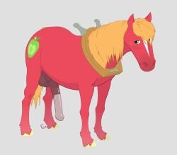 2024 animal_genitalia animal_penis balls big_macintosh_(mlp) causationcorrelation cutie_mark equid equine equine_genitalia equine_penis erection feral friendship_is_magic fur genitals green_eyes hasbro hi_res horse male mammal my_little_pony penis plow_yoke pony red_body red_fur solo