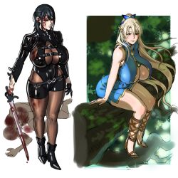 2girls big_breasts concept_art elf massive_breasts multiple_girls revealing_clothes tagme tagme_(artist) tagme_(character)